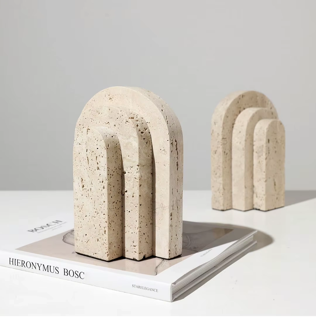 /001 Travertine Bookends, Pair